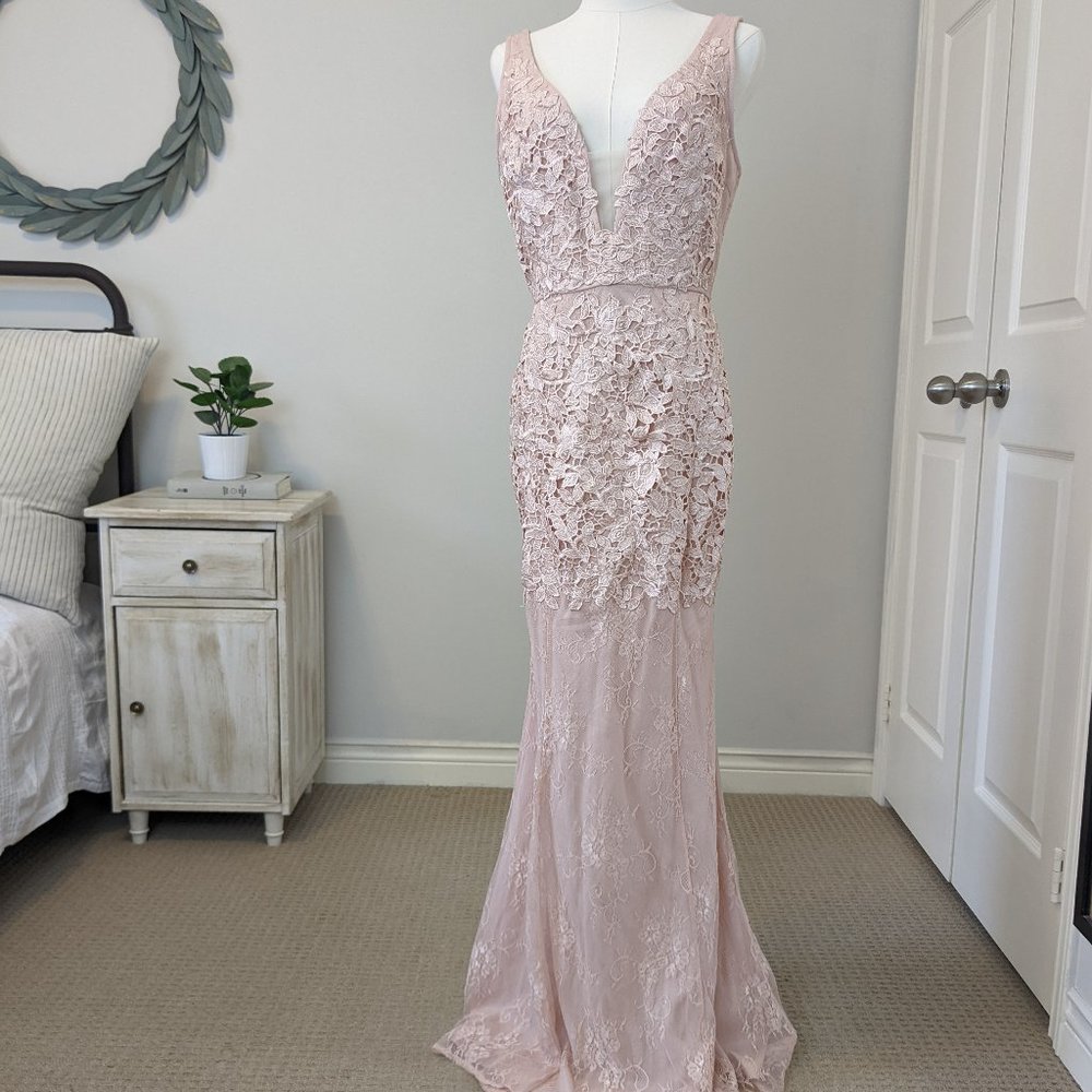 NEW! Blush Pink Floor Length Gown - Size L - Bridesmaids Prom Dress